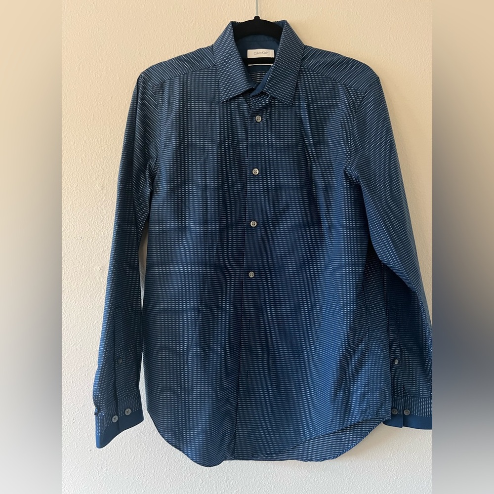 Calvin Klein Navy Patterned Long Sleeve Dress Shirt